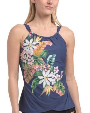 Marshalls Audrey Drape Tankini Top For - Blue