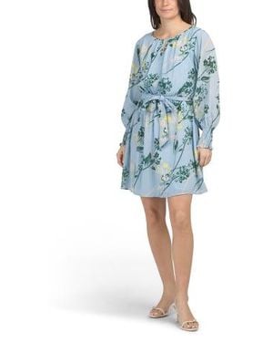Marshalls Long Sleeve Keyhole Mini Dress With Sash Belt For - Blue