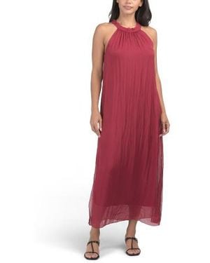 Marshalls Silk Blend Sleeveless Halter Neck Dress For - Red