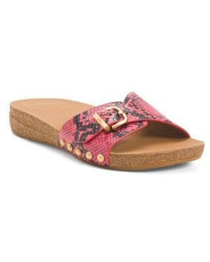 Marshalls Leather Iqushion Adjustable Buckle Snake Embossed Slides For - Pink