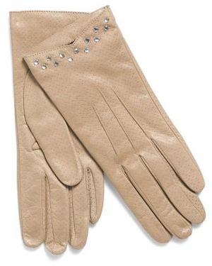 Marshalls Leather Perforated Gloves With Wool And Cashmere Blend Lining For - Natural