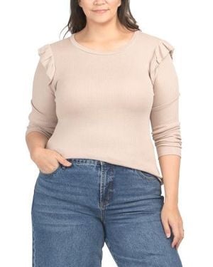 Marshalls Plus Ruffle Shoulder Long Sleeve Top For - Blue