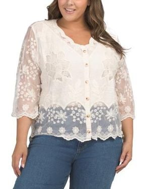 Marshalls Plus Embroidered Lace Cardigan For - White