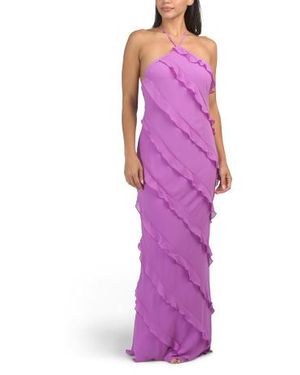 Marshalls Chiffon Ruffle Detail Halter Neck Maxi Dress For - Purple