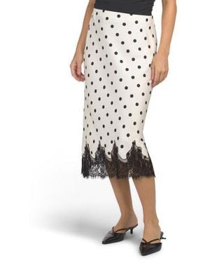 Marshalls Printed Bias Cut Satin Skirt With Lace Hem For - White