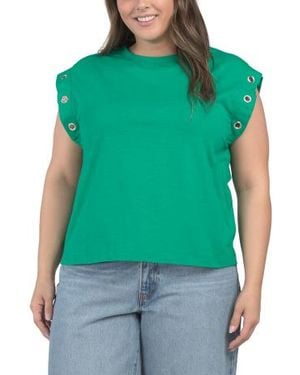 Marshalls Plus Slub Jersey Knit Top With Grommet Sleeves For - Green