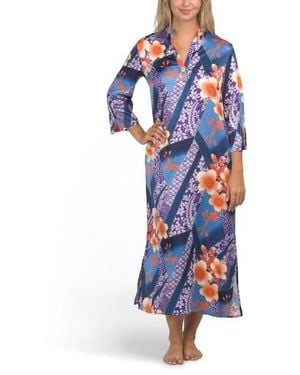 Marshalls Magnolia Satin Mandarin Collar Caftan For - Blue