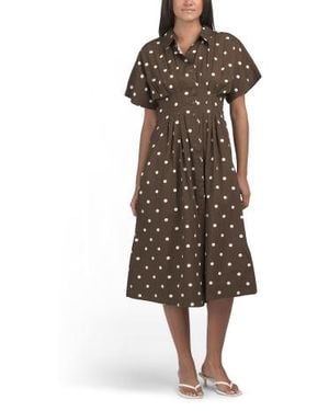 Marshalls Poplin Polka Dot Midi Dress With Pintuck Pleated Waist For - Brown