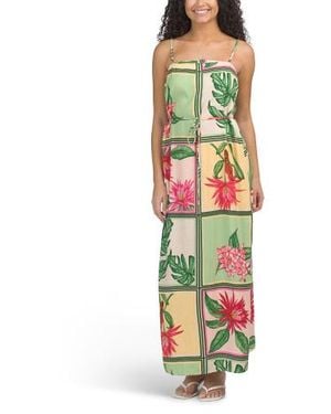 Marshalls Linen Blend Sleeveless Floral Tile Print Maxi Dress For - Green