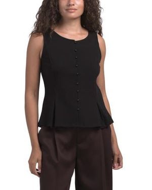 Marshalls Scuba Ponte Sleeveless Button Front Vest Top For - Black