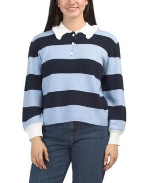 Marshalls Wool Blend Long Sleeve Ruffle Collar Twofer Sweater For - Blue