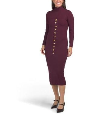 Marshalls Mock Neck Long Sleeve Button Embellished Sweater Dress For - Purple