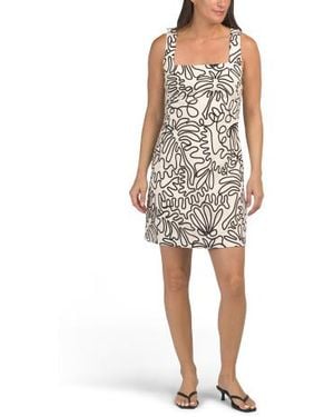 Marshalls Linen Blend Sleeveless Square Neck Printed Mini Dress For - White
