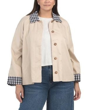 Marshalls Plus Swing Jacket With Gingham Collar For - Natural