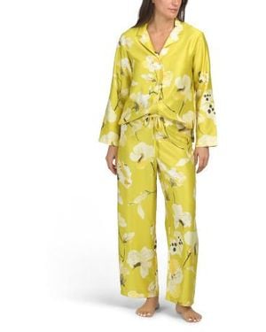 Marshalls Aurelia Charmeuse Notch Collar Top And Pants Pajama Set For - Yellow