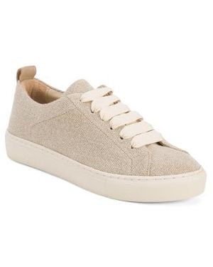 Marshalls Lace Up Sneakers With Suede Pull On Loop For - Natural