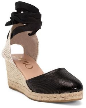 Marshalls Leather Lace Up Espadrille Wedge Sandals For - Black