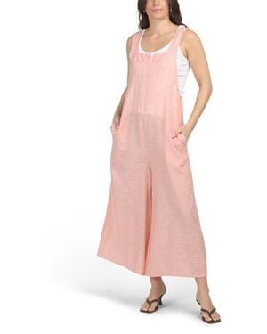 Marshalls Linen Blend Thick Strap Swim Cover-Up Jumpsuit For - Pink
