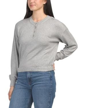 Marshalls Elastic Waist Henley Neck Sweater For - Gray