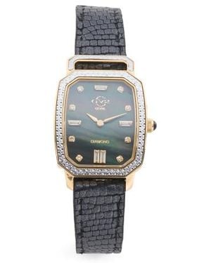 Marshalls Swiss Made Pavia Diamond Bezel Leather Strap Watch For - Black
