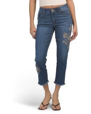 Marshalls Ab Tech Seamless Slim Straight Frayed Jeans With Embroidered Details For - Blue
