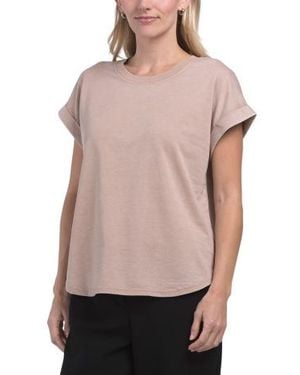 Marshalls French Terry Dropped Shoulder Cuff Sleeve Crew Neck Top For - Pink