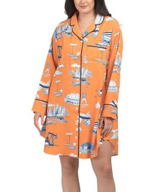 Marshalls Cotton Blend Toile Sleep Shirt For - Orange