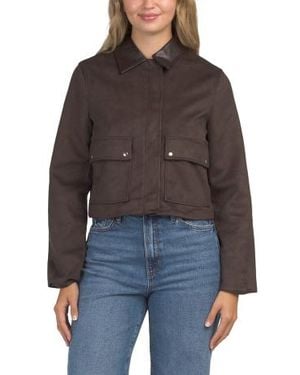 Marshalls Faux Suede Jacket With Faux Leather Collar For - Brown