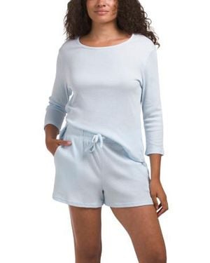 Marshalls 2Pc Organic Cotton Blend Three-Quarter Top And Shorts Lounge Set For - Blue