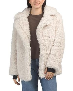 Marshalls Shaggy Sherpa Coat With Leather Accents For - Natural