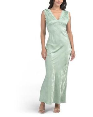 Marshalls Printed Satin Maxi Dress With Lace Trim For - Green