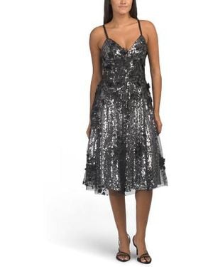Marshalls Embroidered Floral Sequin Midi Cocktail Dress For - Black