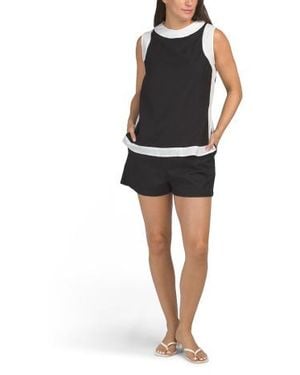 Marshalls 2Pc Long Line Contrast Trim Top With Matching Shorts Set For - Black
