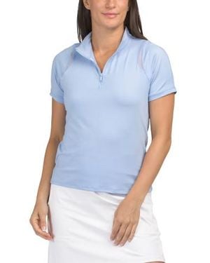 Marshalls Upf 50 Birdie Mock Neck Zip Short Sleeve Top For - Blue