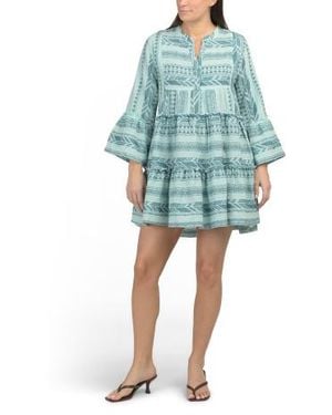 Marshalls Embroidered Bell Sleeve Mini Dress For - Blue