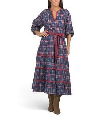 Marshalls Long Sleeve Plaid Holiday Maxi Dress For - Blue