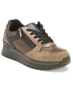 Marshalls Leather Sneakers With Lateral Zip And Suede Accents For - Brown
