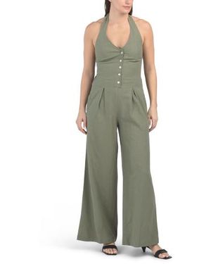 Marshalls Linen Blend Alena Swim Cover-Up Jumpsuit For - Green
