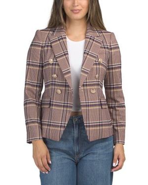 Marshalls Petite Plaid Double Breasted Blazer With Tone Buttons For - Red