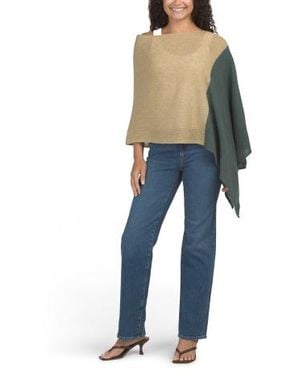 Marshalls Lambswool Blend Cowl Neck Color Block Poncho For - Blue