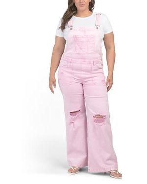 Marshalls Plus Front Patch Pocket Wide Leg Overalls For - Pink