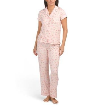 Marshalls 2Pc Pumpkin Patch Short Sleeve Notch Collar Top And Pants Pajama Set For - Pink