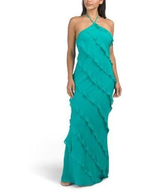Marshalls Chiffon Ruffle Detail Halter Neck Dress For - Green