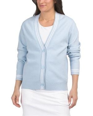 Marshalls Knit Cardigan With Striped Trim For - Blue