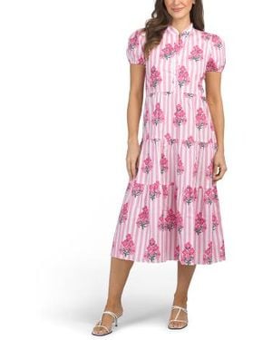 Marshalls Button Up Striped Shirt Dress With Floral Block Print Details For - Pink