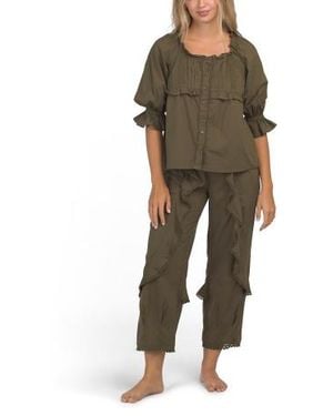 Marshalls 2Pc Cotton Cambric Boho Lounge Top And Pants Set For - Green