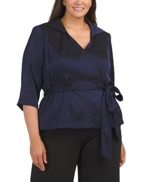 Marshalls Plus Shimmer Blouse With Tie Waist Belt For - Blue