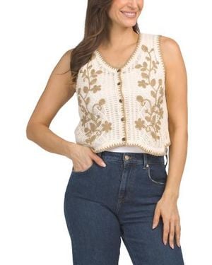 Marshalls Crochet Button Front Floral Vest For - Blue