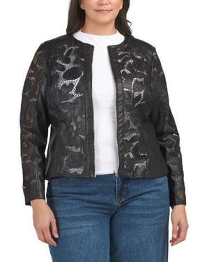Marshalls Plus Embroidered Faux Leather Jacket For - Black