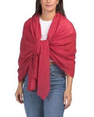 Marshalls Cashmere Pashmina Scarf With Eyelash Fringes For - Red